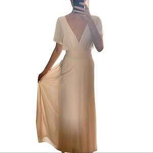 Lulu’s Cream Maxi Bridesmaids / Formal tie-back dress